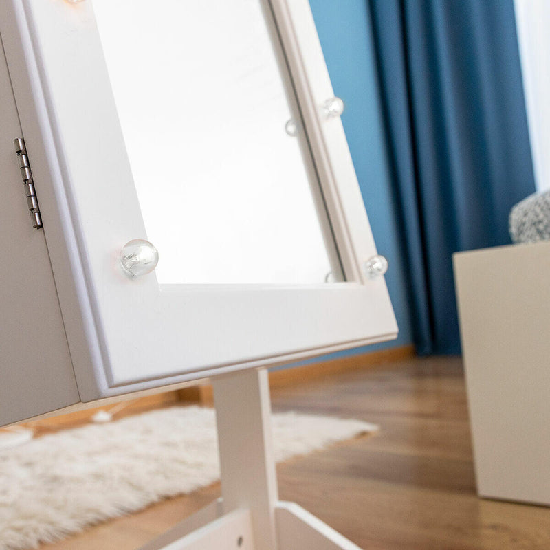Espelho de Pé com Porta-Joias e LED PickMeDeals