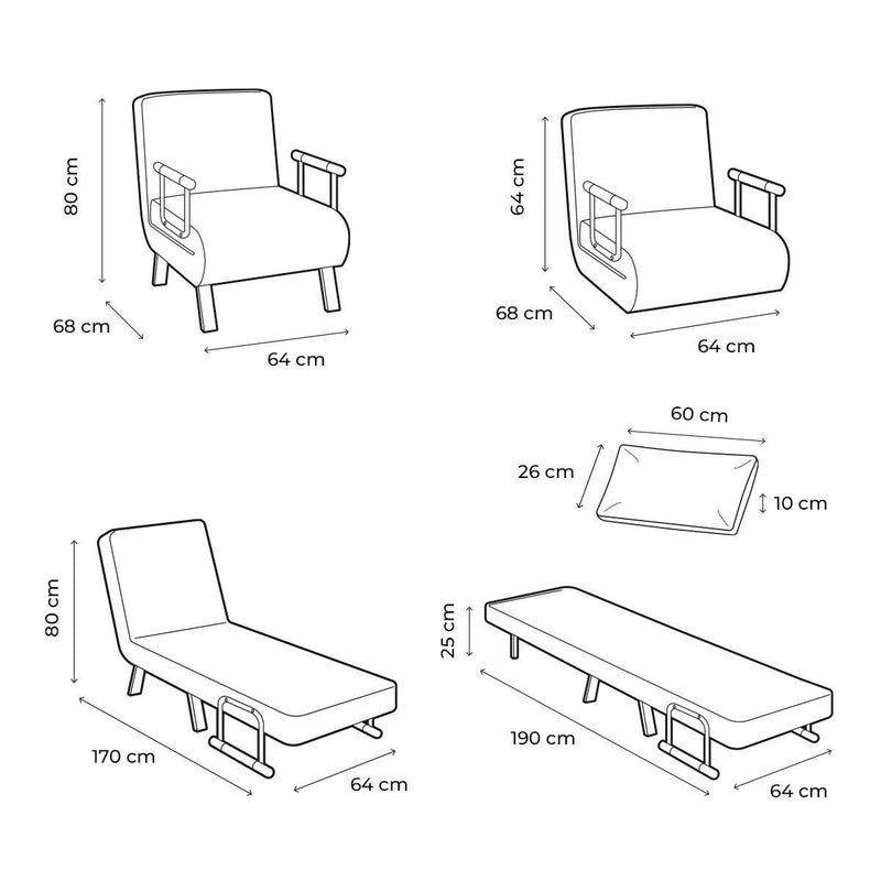Sofá Cama Individual 4 em 1 Reclinável com Almofada PickMeDeals