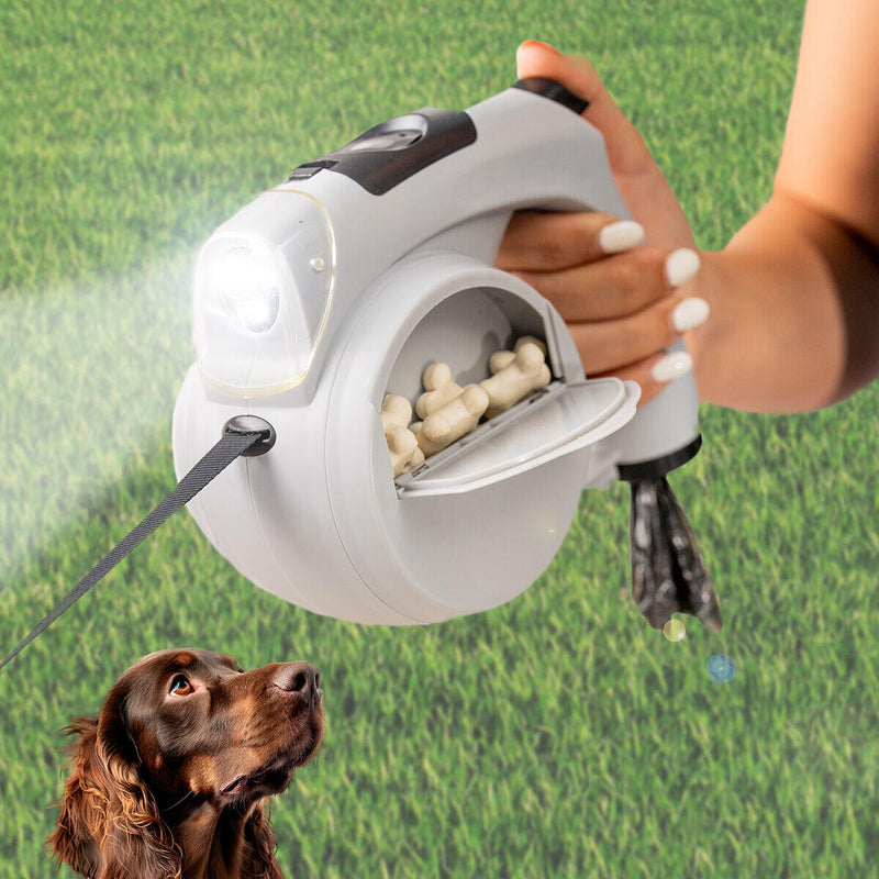 Trela Retrátil 6 em 1 PickMeDeals – Comida, Água, Luz LED e Mais